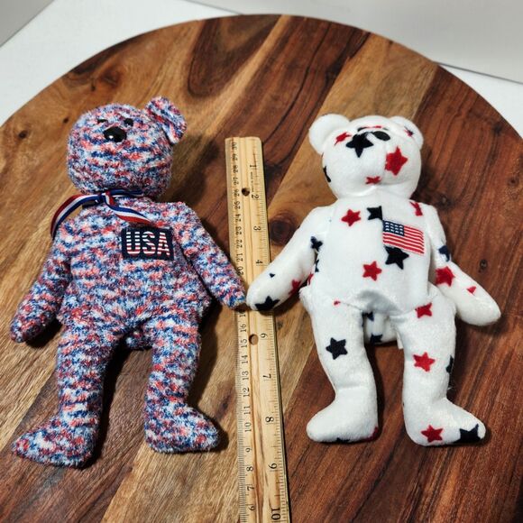 TY Beanie Bears USA Flag Set – Red White Blue – Patriotic Pair - Picture 5 of 5
